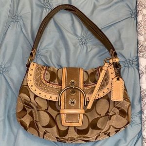 Coach leather trim and suede shoulder bag